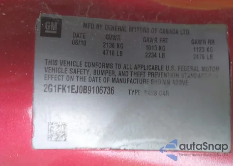 2011 Chevrolet Camaro 2Ss из США, поврежденный, VIN 2G1FK1EJ0B9106736